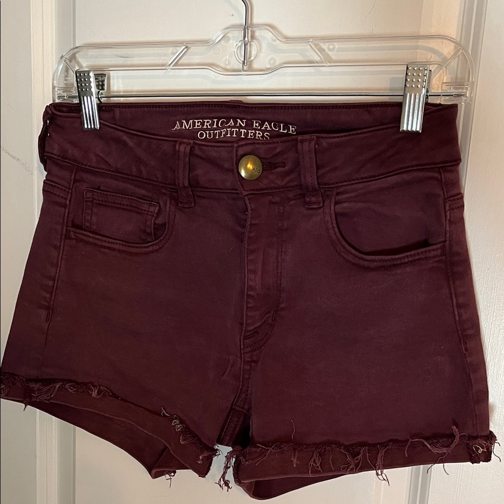 American Eagle Outfitters Women's Dark Red High Waist Shorts